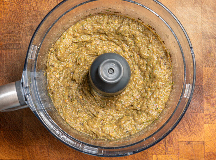 Roasted veggies blended in a food processor.