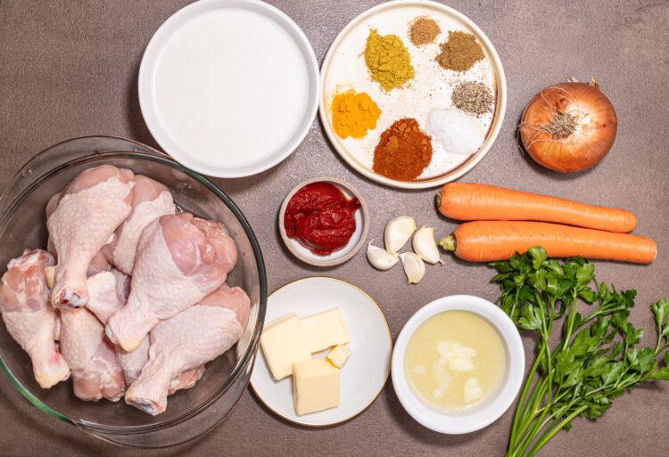 Ingredients for chicken coconut curry.