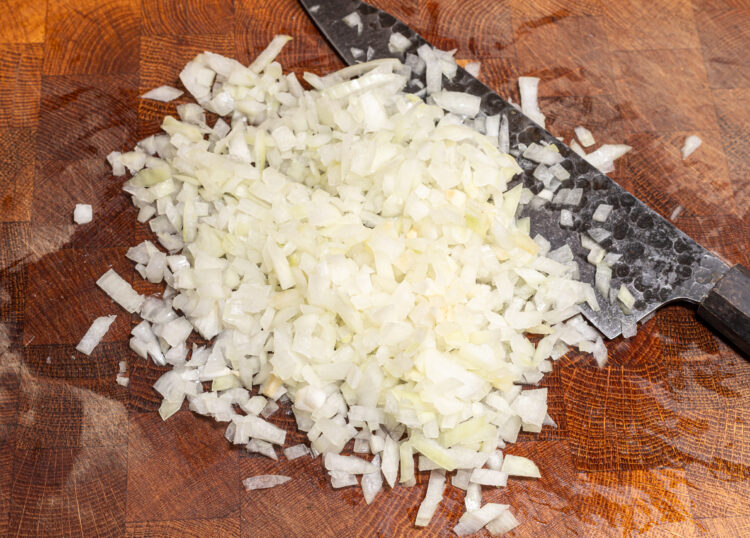 Chopped yellow onion.
