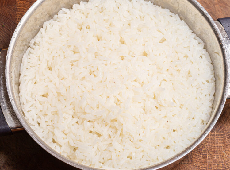 Cooked rice in a pot.